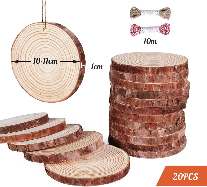 Timburst 20 Pcs Wooden Discs for Crafts，3.9''-4.3'' Wood Circles for Crafts, Wood Slices for Painting DIY Christmas Ornaments Party Wall Home Wedding Decor - Image 2
